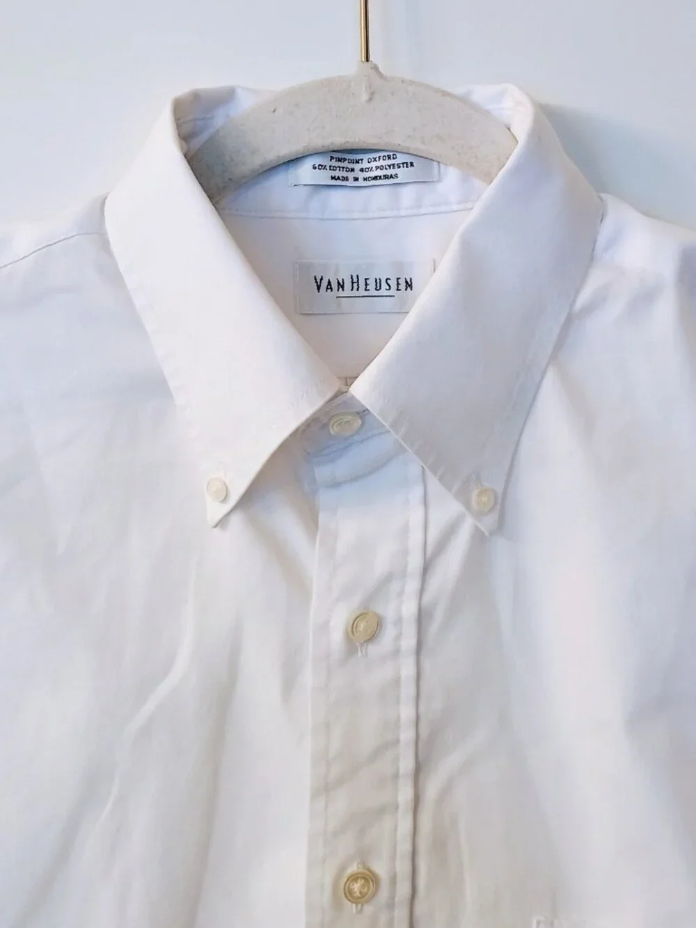 Van Heusen Men's White Pinpoint Oxford Dress Shirt Button Down 15½ 34/35 Long Sl